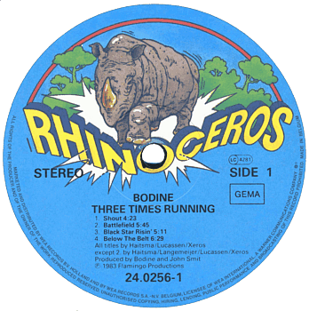 Bodine Three Times Running Europe label 1